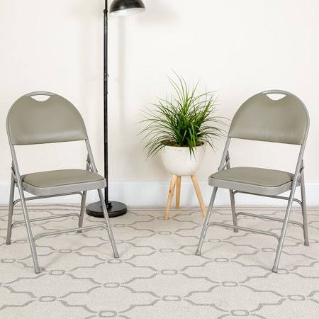 Gray Vinyl Metal Folding Chair with Easy-Carry Handle Y884