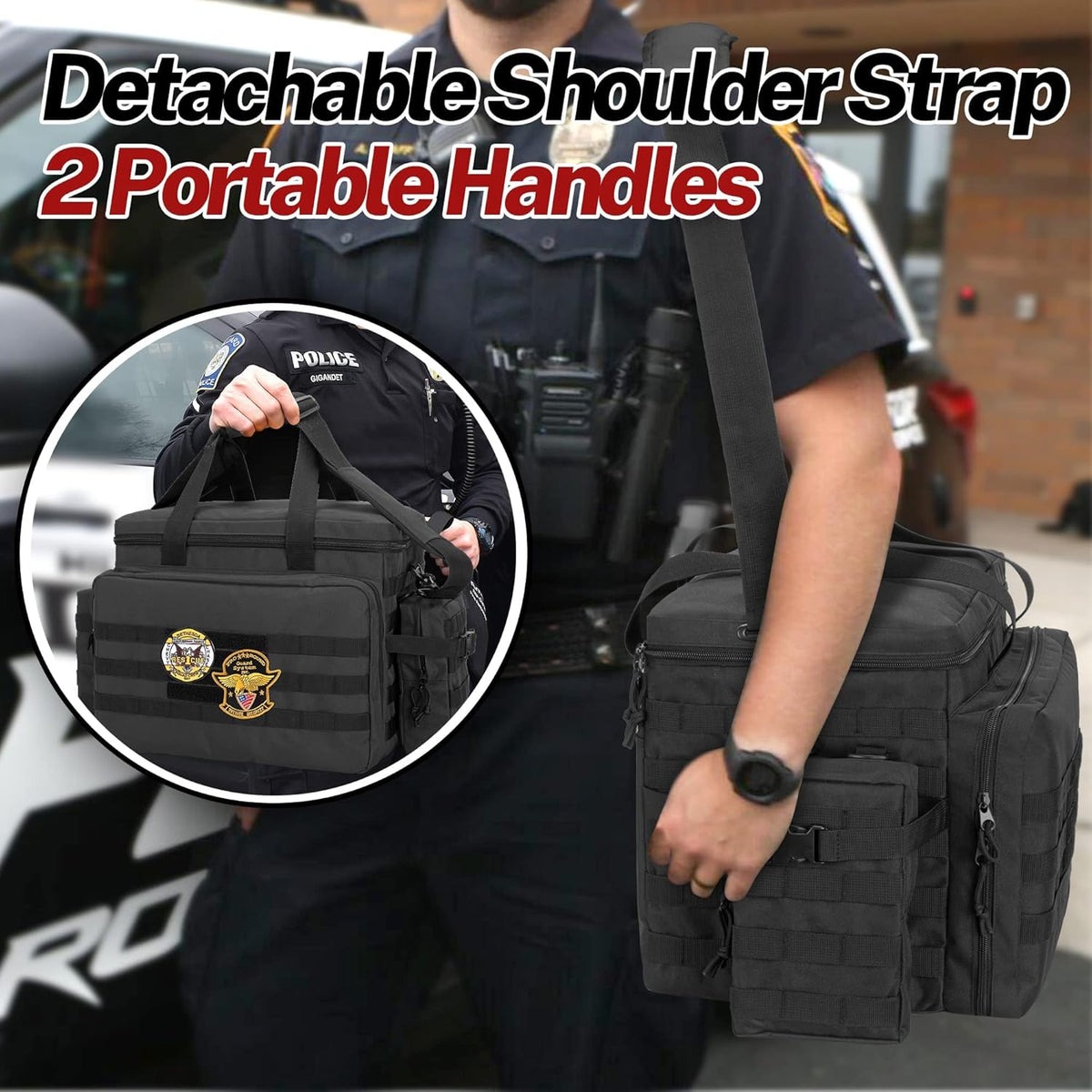 Black Patrol Duty Bag with 2 Detachable MOLLE Pouches & Laptop Layer M825275