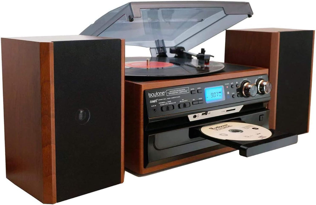 Bluetooth Record Player Turntable with AM/FM Radio, CD/Cassette Player, 2 Stereo Speakers D469