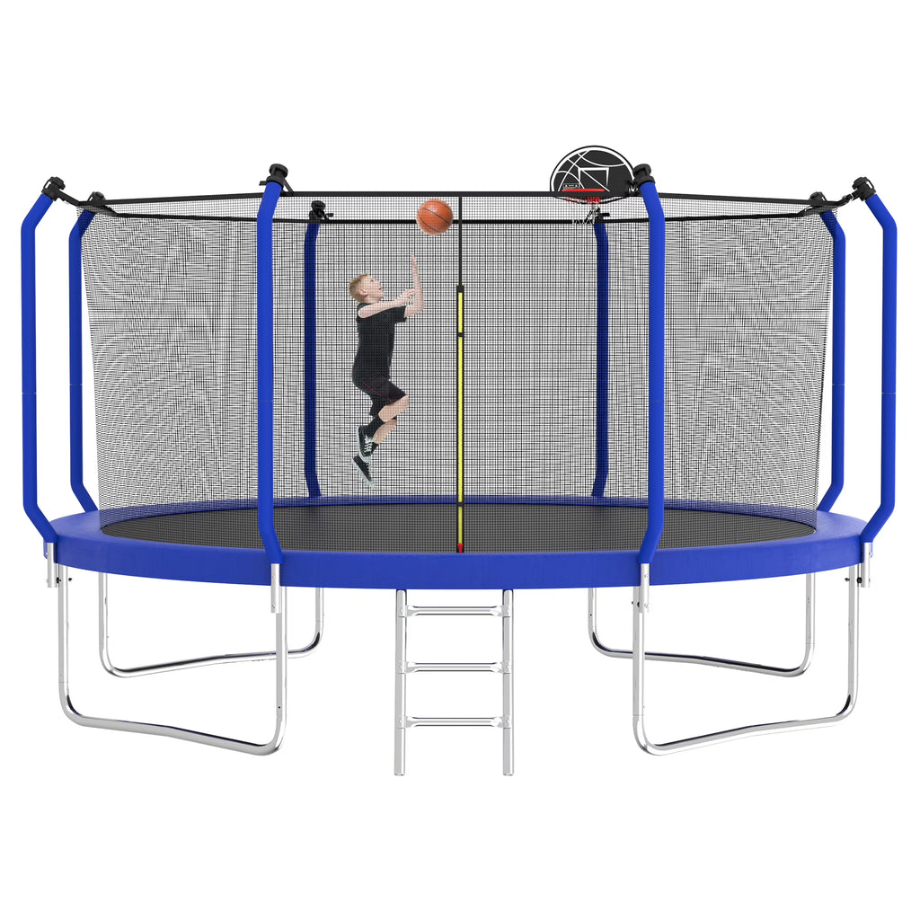 1500LBS 14FT Trampoline with Enclosure, Ladder, Basketball Hoop, Ball A50297