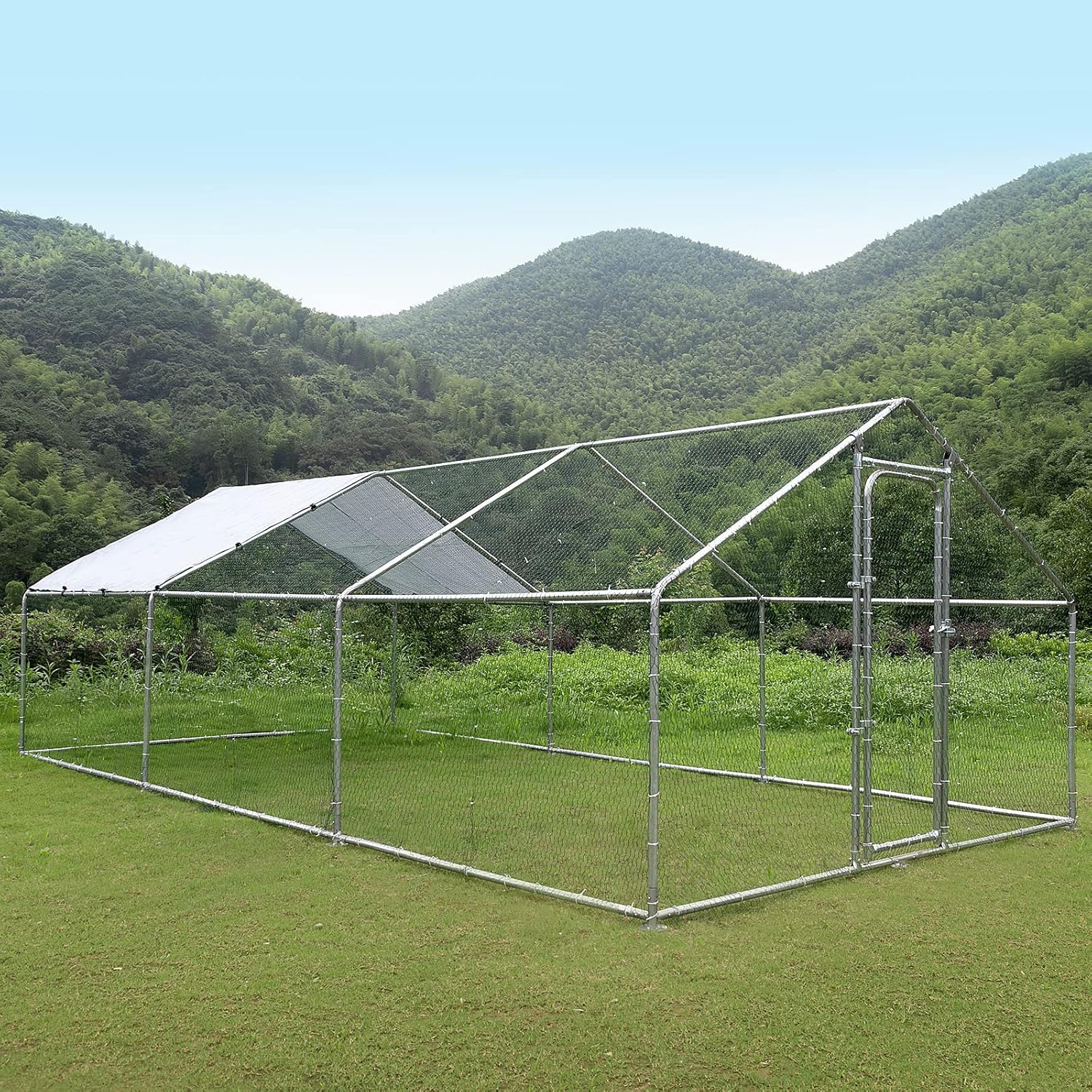 Large Metal Chicken Coop Run Outdoor Poultry Cage W950059