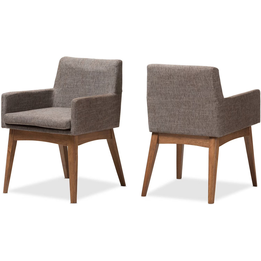 Set of 2 Walnut Wood Fabric Upholstered Arm Chairs K3490