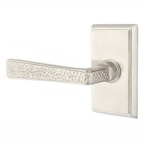 Left Handed Privacy Hammered Door Lever with Rectangular Rose in Satin Nickel N95352