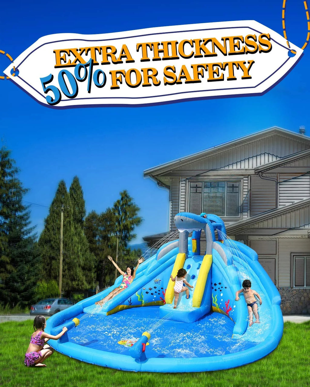 Inflatable Water Slide Double Waterslides Shark Theme Water Park V726660