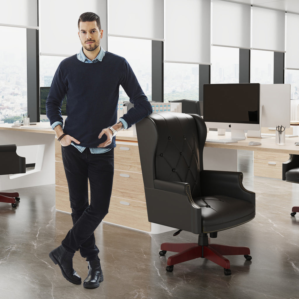 Black Ergonomic PU Leather High Back Office Chair U69816