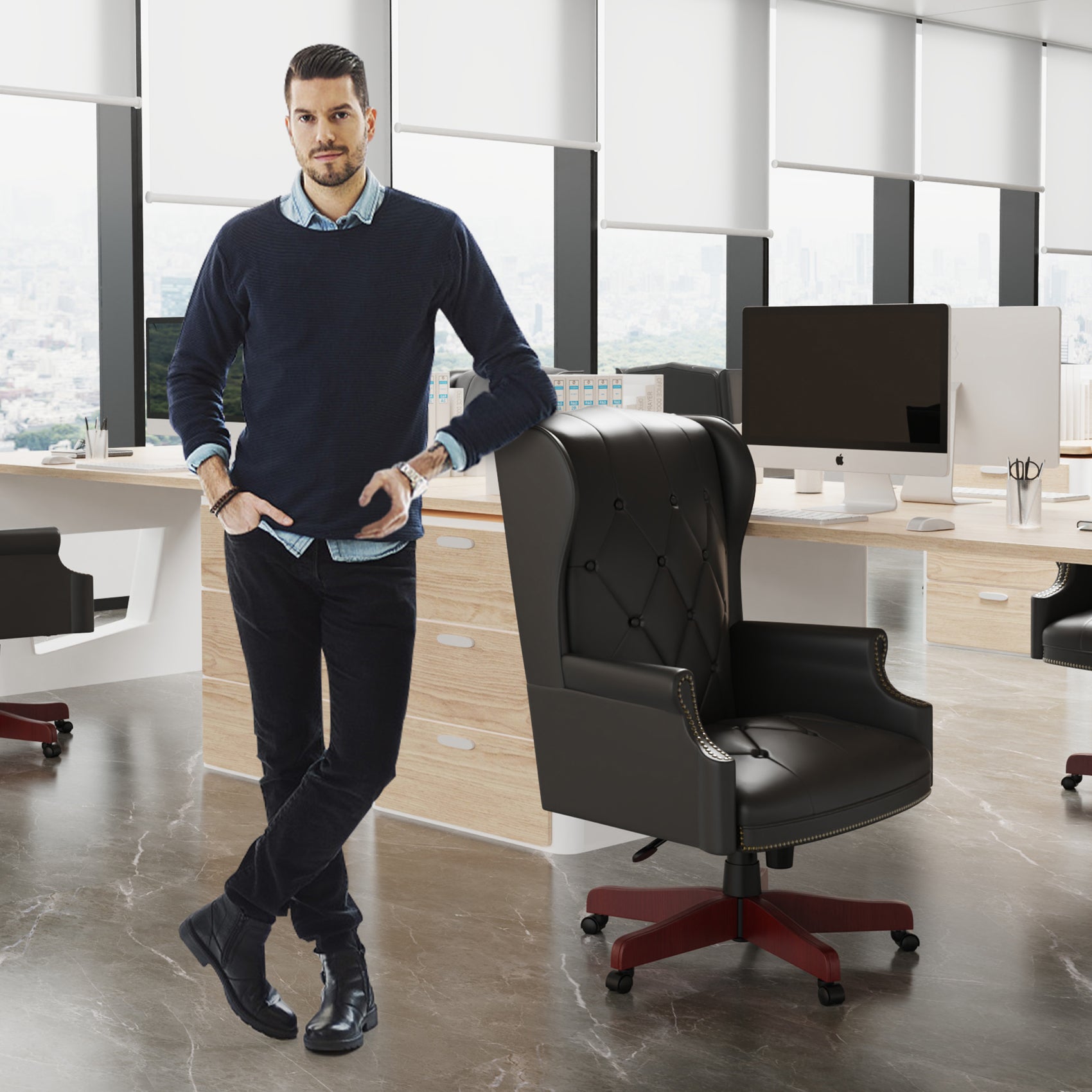 Black Ergonomic PU Leather High Back Office Chair U69816