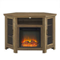 Rustic Oak Wood Media Cabinet with Fireplace C2808
