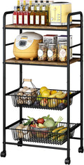 Black 5-Tier Rolling Utility Storage Cart with 3 Basket Drawers B323
