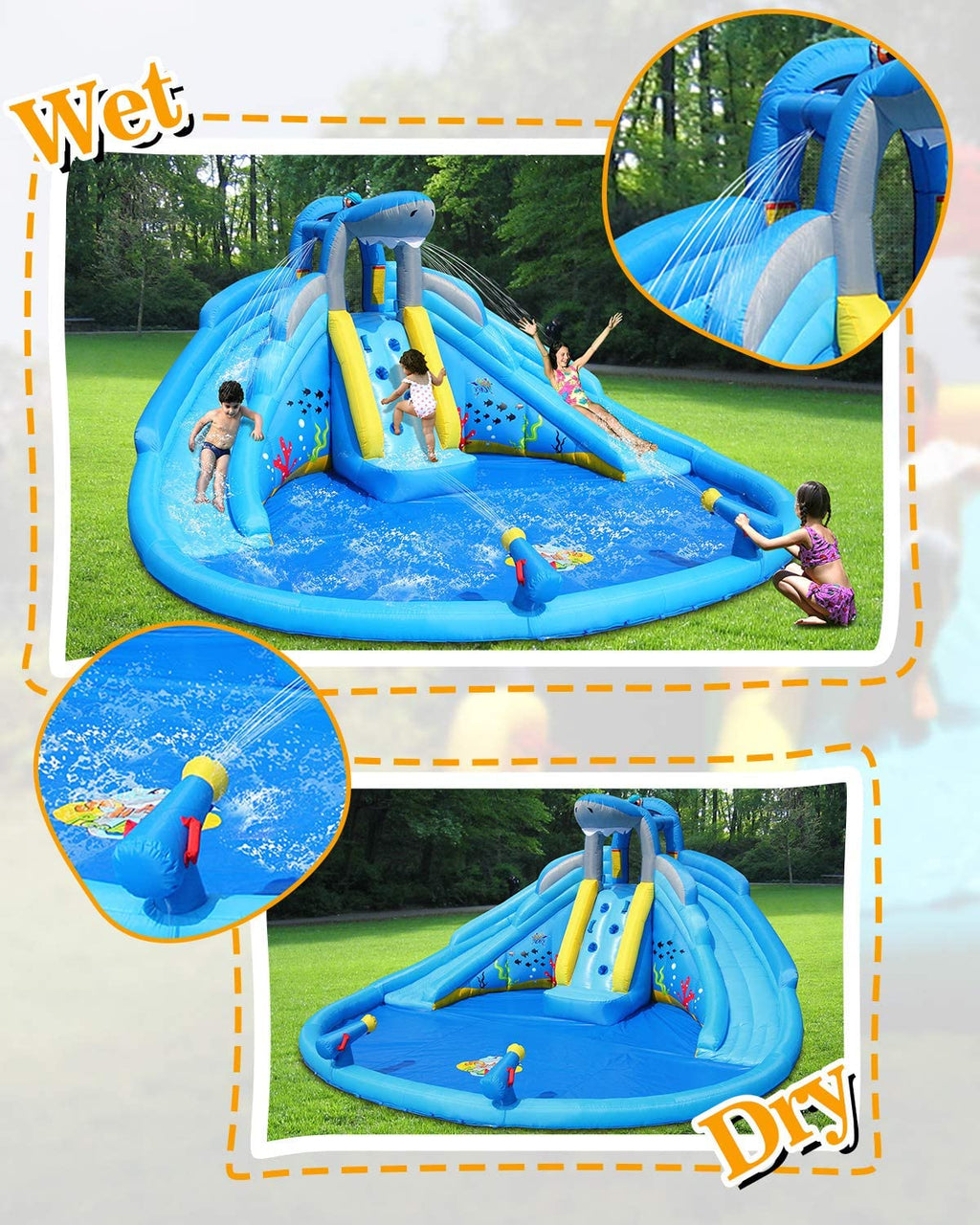 Inflatable Water Slide Double Waterslides Shark Theme Water Park V726660