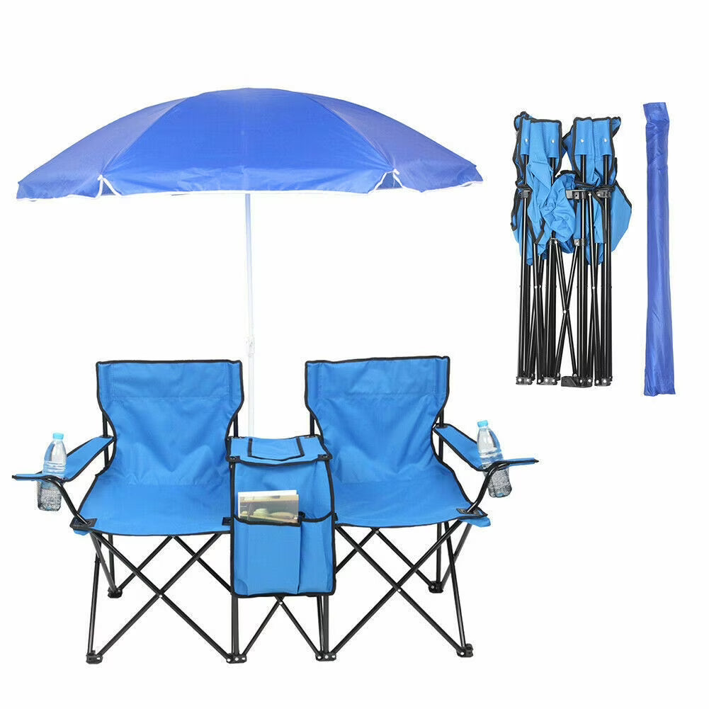Folding Picnic Chair with Umbrella Mini Table Beverage Holder F6236