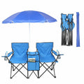 Folding Picnic Chair with Umbrella Mini Table Beverage Holder F6236