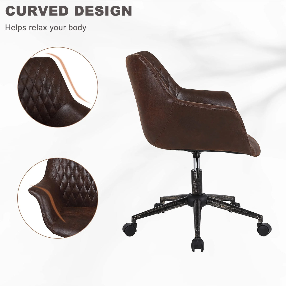 Faux Leather Height Adjustable Desk Chair with Armrest and Wheels Z8551