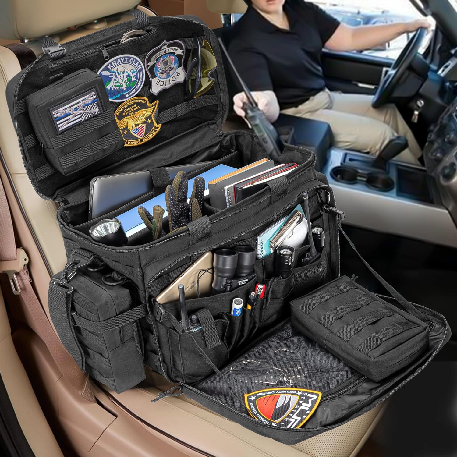 Black Patrol Duty Bag with 2 Detachable MOLLE Pouches & Laptop Layer M825275