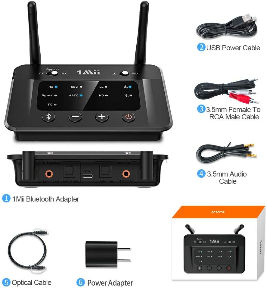 Bluetooth 5.0 Transmitter Receiver Audio Adapter with Optical RCA AUX 3.5mm O46886
