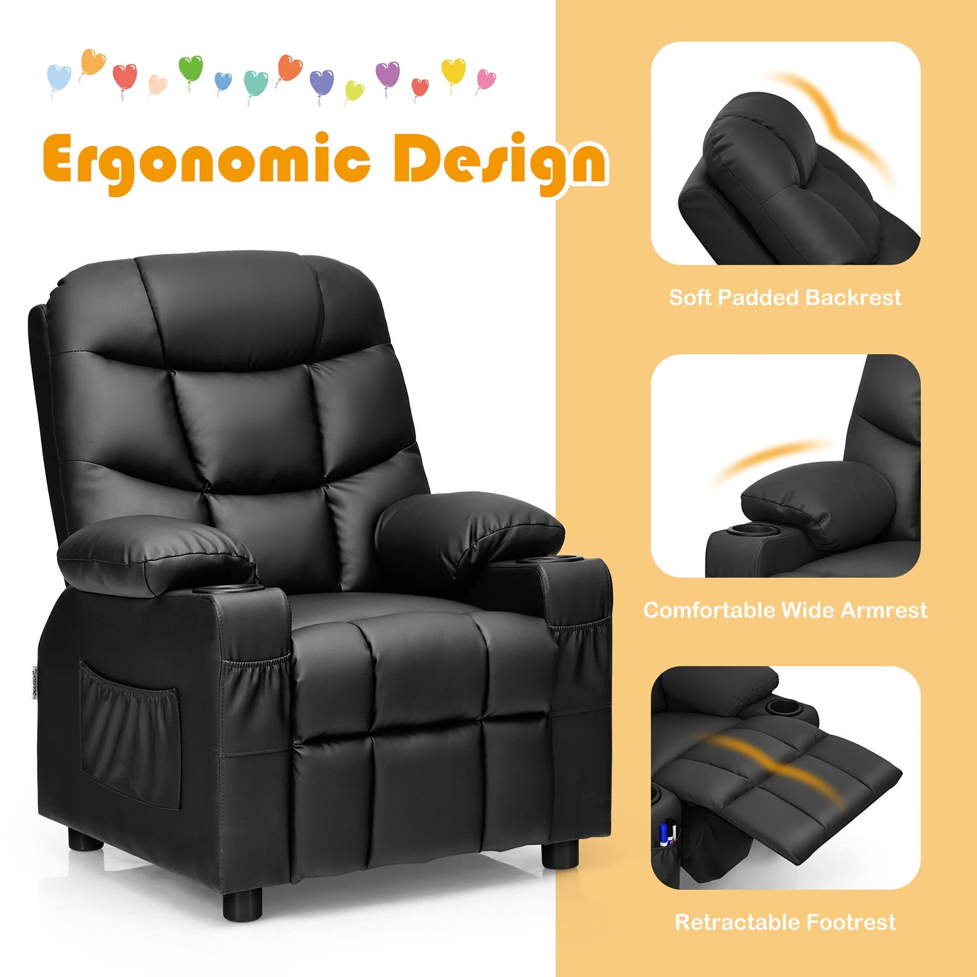 Blue PU Leather Kids Recliner Chair with Cup Holders Z631