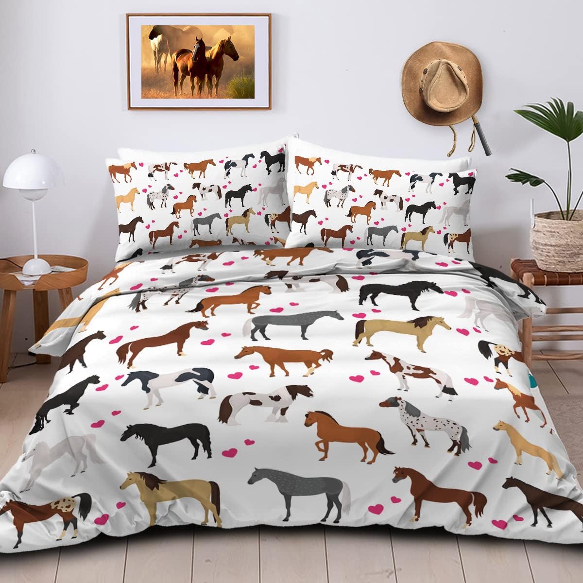 Red Heart Cartoon Farm Animals Duvet Cover Bed Set (Full) S1764