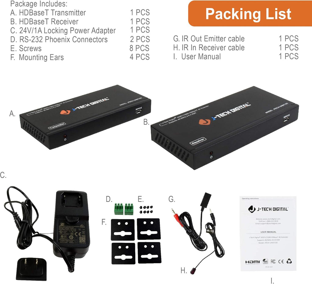 HDMI Extender Over Cat6 150m 4K60Hz 18Gbps with Bi-Directional IR N505