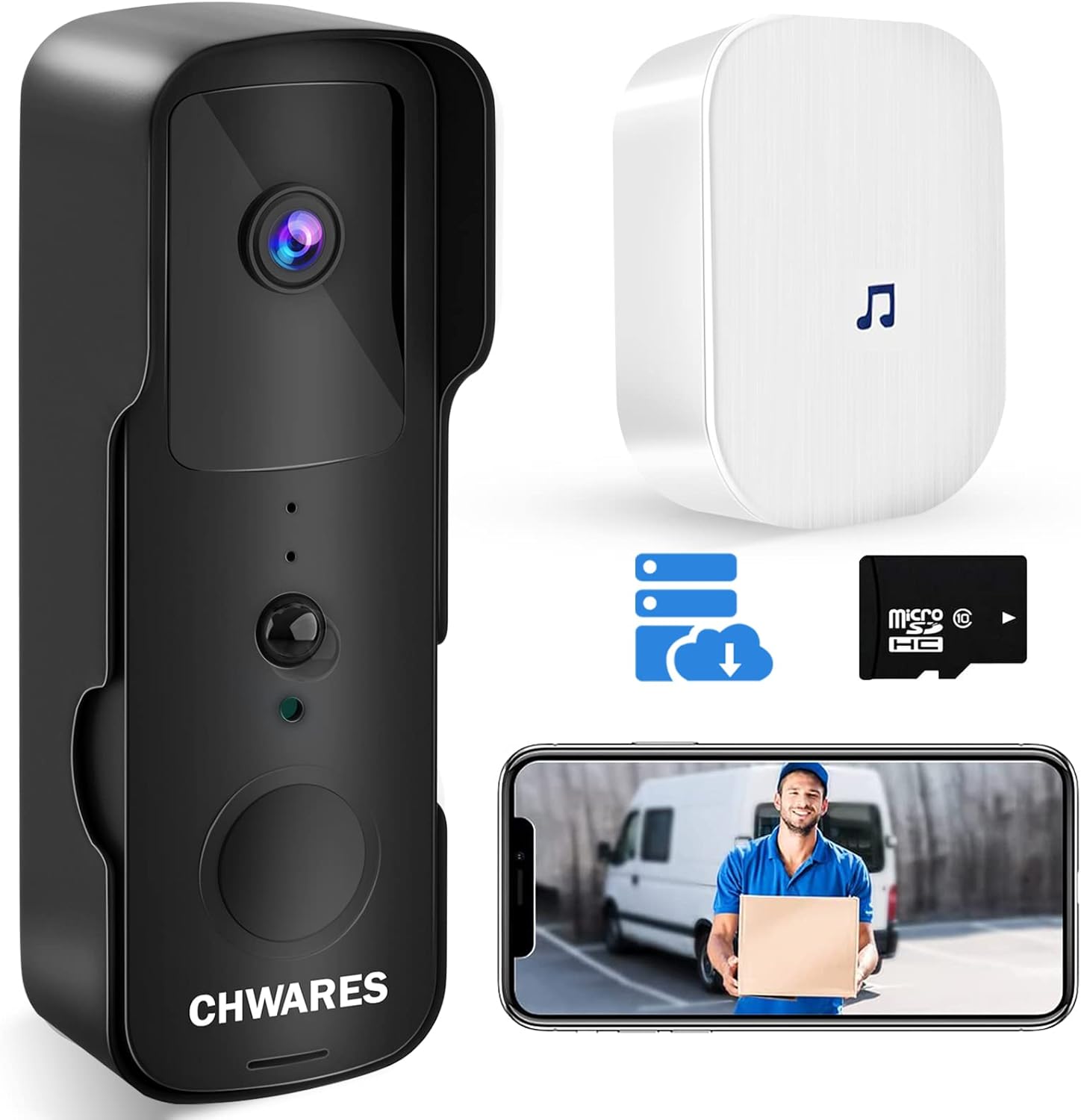 White Video Doorbell Camera Wireless WiFi 1080P HD Night Vision 2-Way Talk Motion Detection L3135