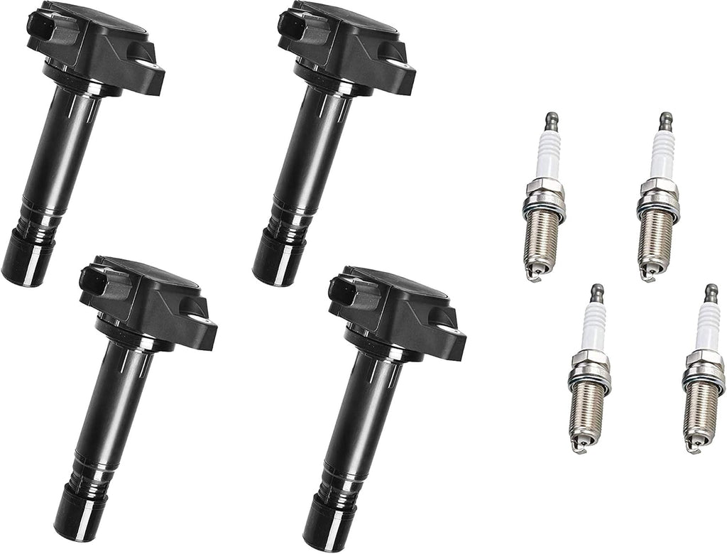 Ignition Coil Pack and Spark Plug Set of 4 Compatible with Honda Civic L4 1.8L Q378