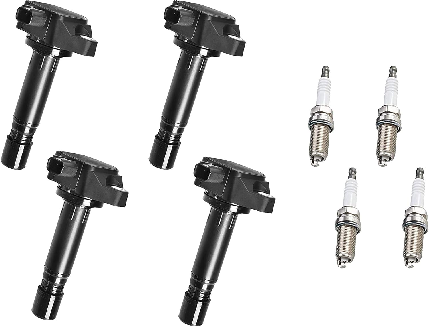 Ignition Coil Pack and Spark Plug Set of 4 Compatible with Honda Civic L4 1.8L Q378