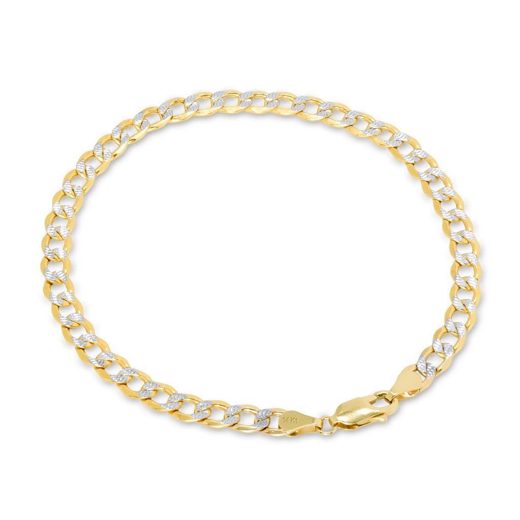 14k Yellow Gold Cuban Chain Diamond Cut Two Tone Bracelet K8525