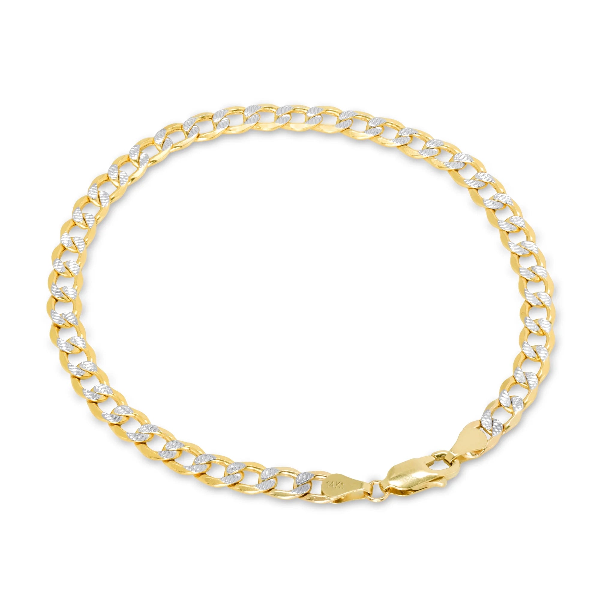 14k Yellow Gold Cuban Chain Diamond Cut Two Tone Bracelet K8525