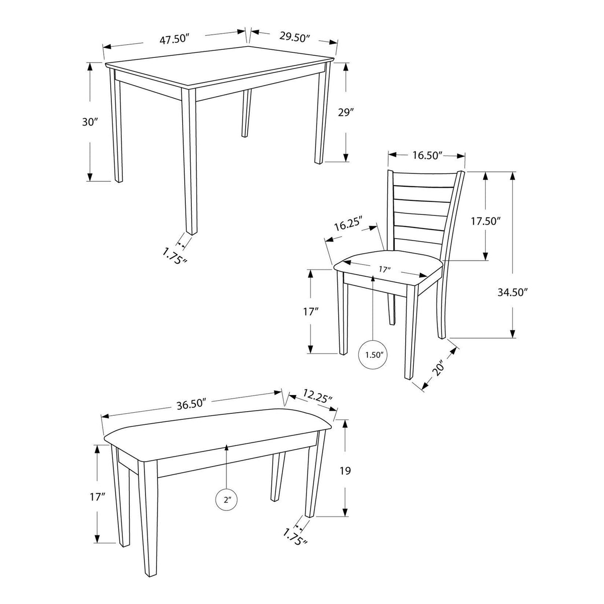 5 Piece Dining Set with Bench and 3 Side Chairs J907814