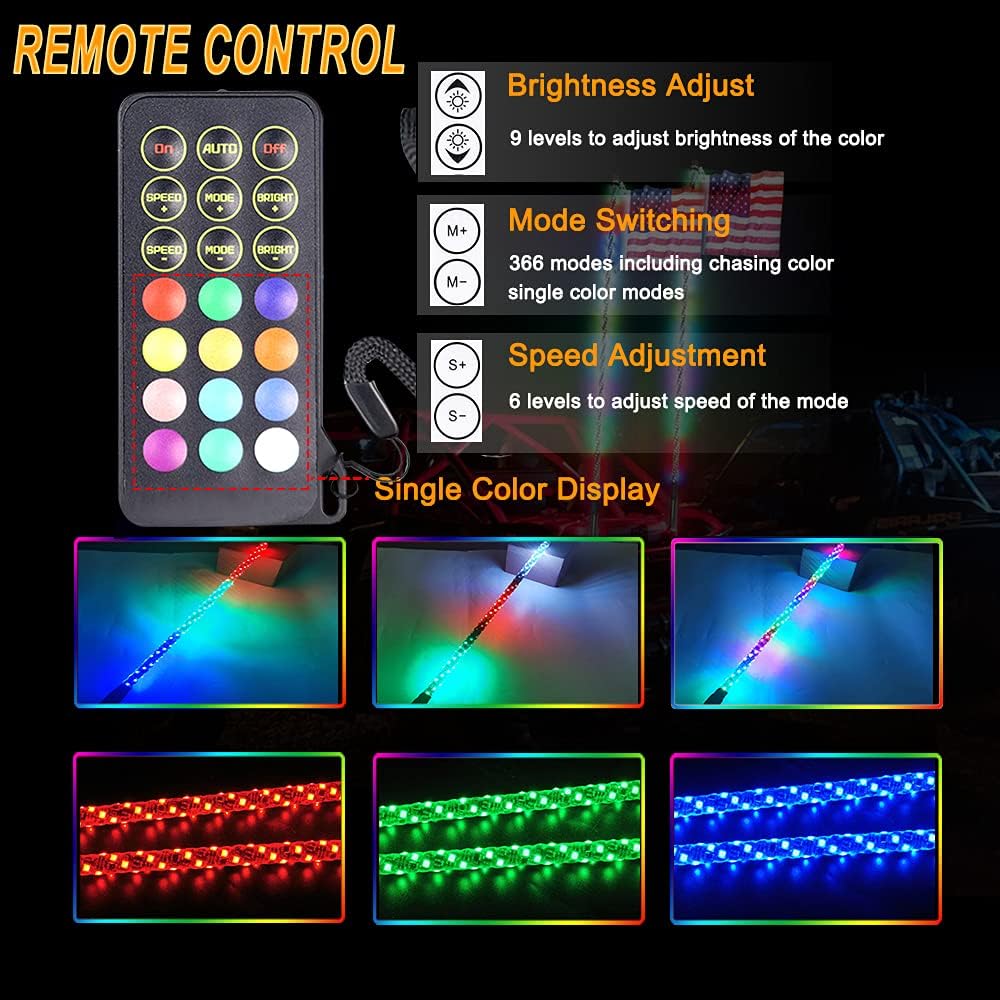 2PCS 3FT RGB LED Whips Light for Off-Road Vehicle ATV UTV Jeep Trucks I457288