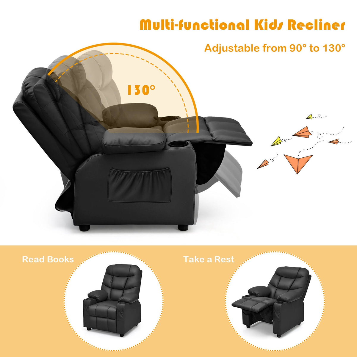 Blue PU Leather Kids Recliner Chair with Cup Holders Z631