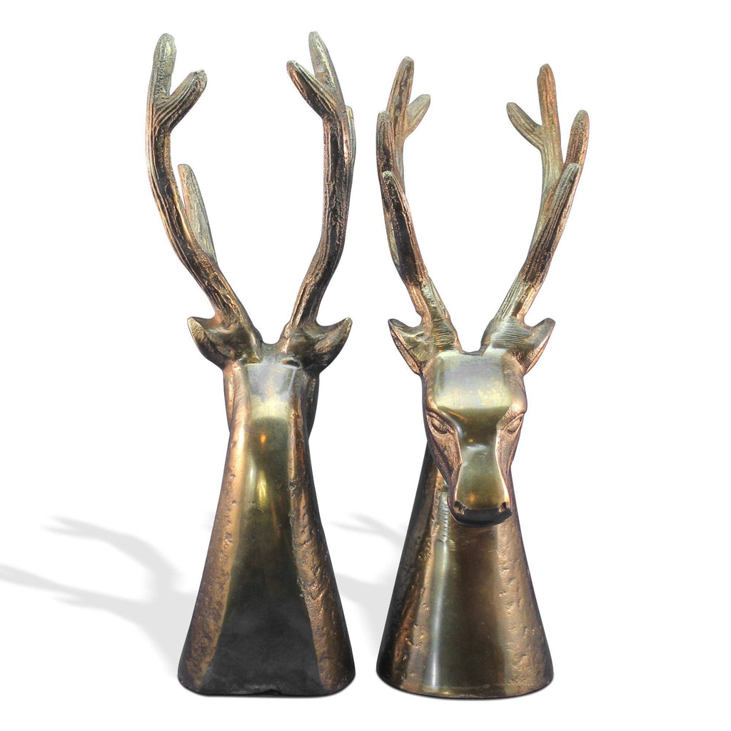Bronze Tone Solid Metal Deer Head Bookends Pair M126