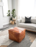 Natural Brown Leather Pouf Ottoman O532