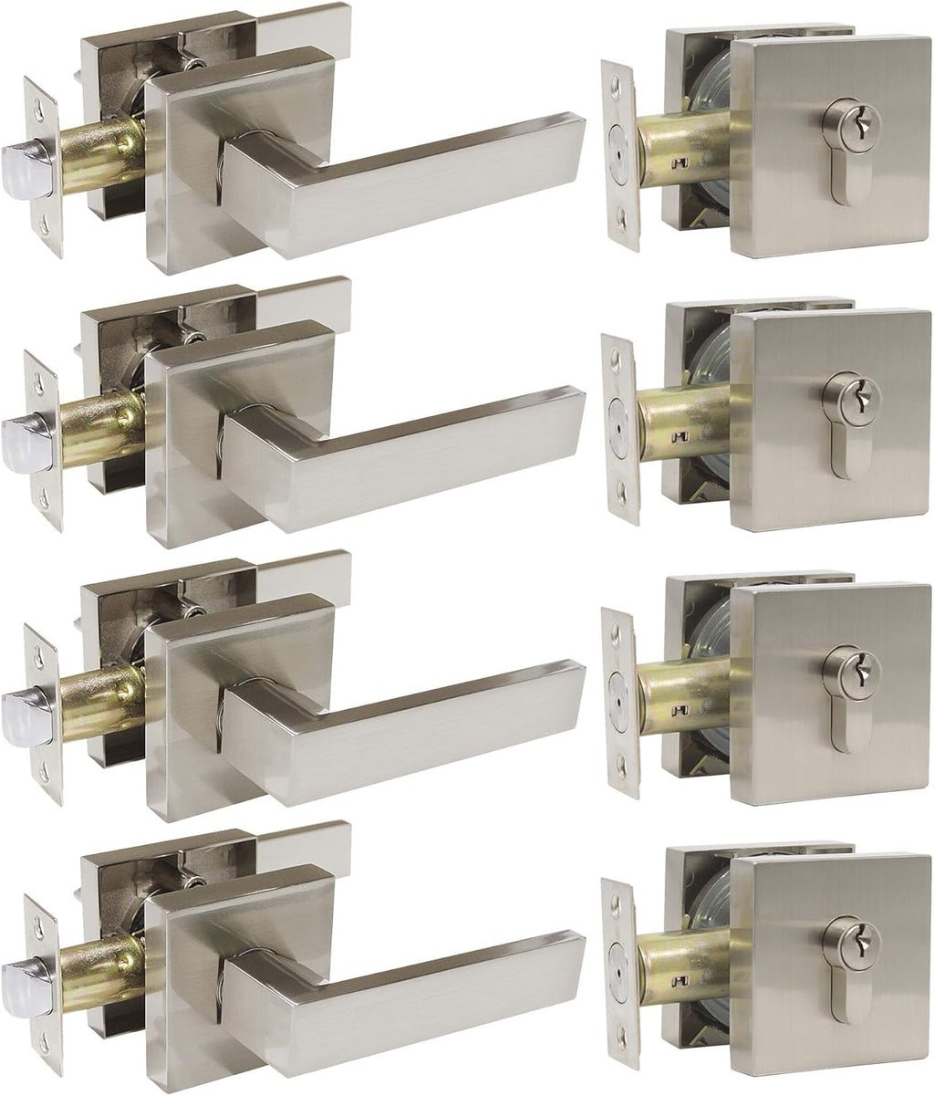 Brushed Nickel Pocket Door Lever with Deadbolts Combo Pack, 3 Pack N640547