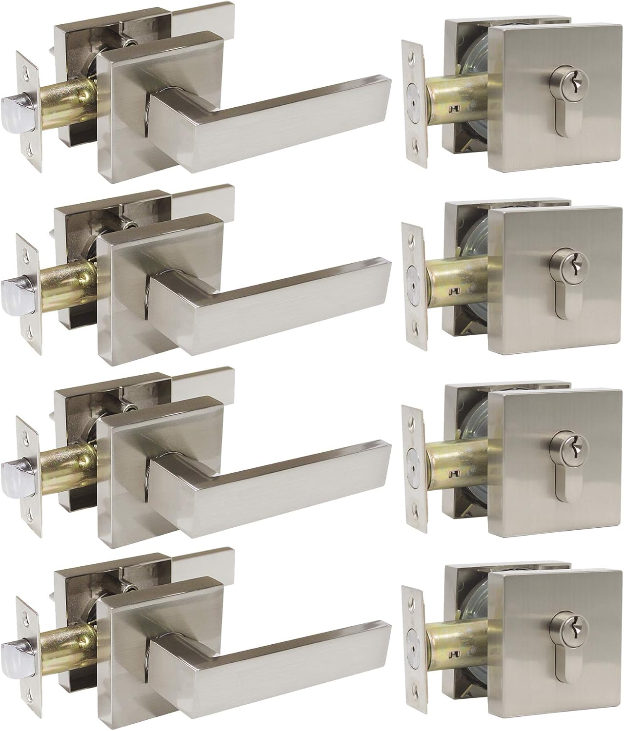 Brushed Nickel Pocket Door Lever with Deadbolts Combo Pack, 3 Pack N640547