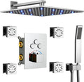 Chrome Wall Mounted LED Rain Shower System with Thermostatic Valve Combo Set W22488