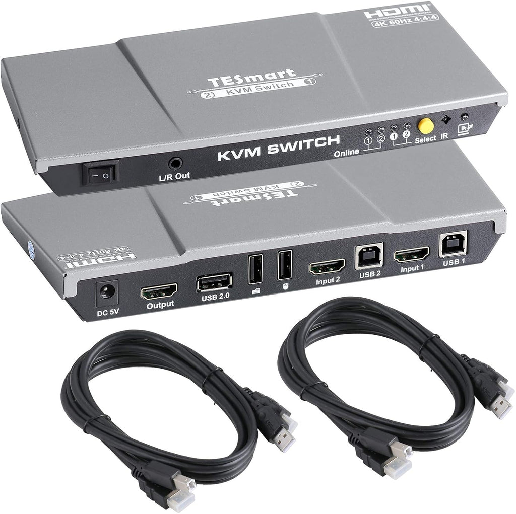 HDMI 4K@60Hz 2x1 KVM Switch with 2 Pcs 5ft KVM Cables (Black) C4635