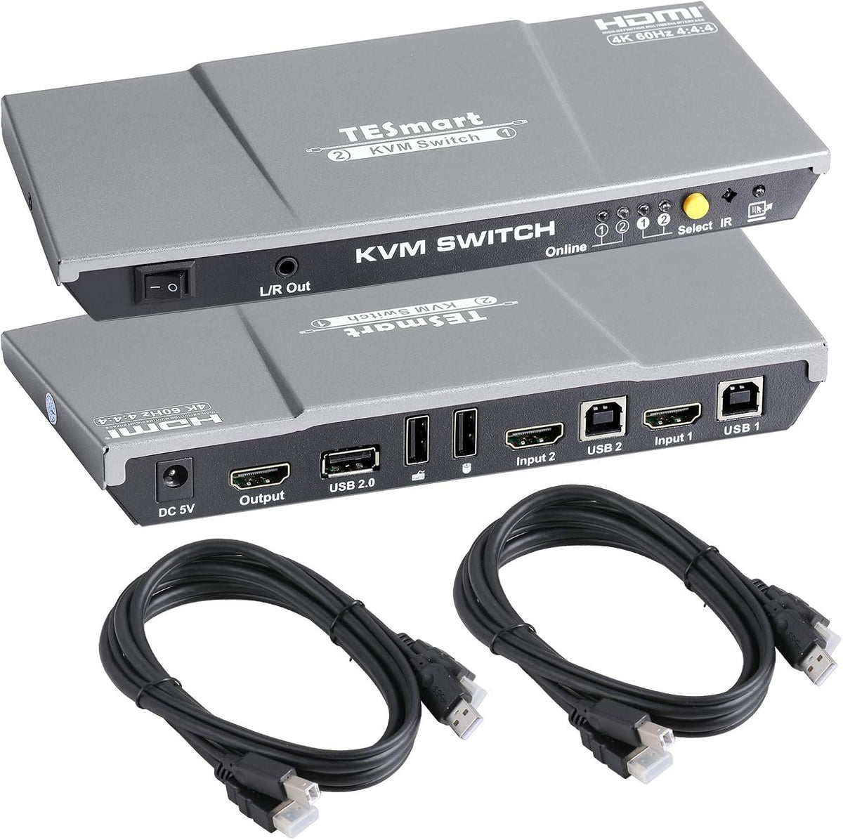 HDMI 4K@60Hz 2x1 KVM Switch with 2 Pcs 5ft KVM Cables (Black) C4635