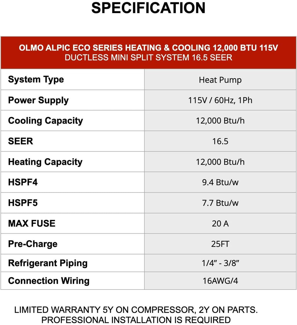 12,000 BTU Ductless Mini Split Air Conditioner Heat Pump with 16ft Installation Kit M289205