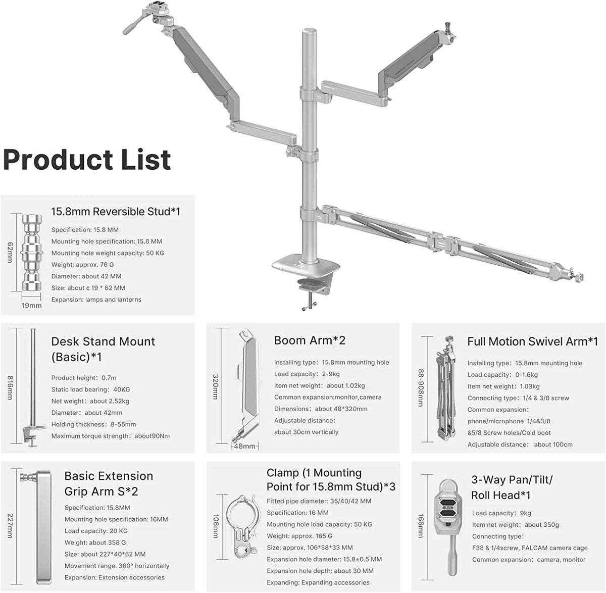 Desk Camera Mount Webcam Stand with Microphone Boom Arm Tripod Z4214