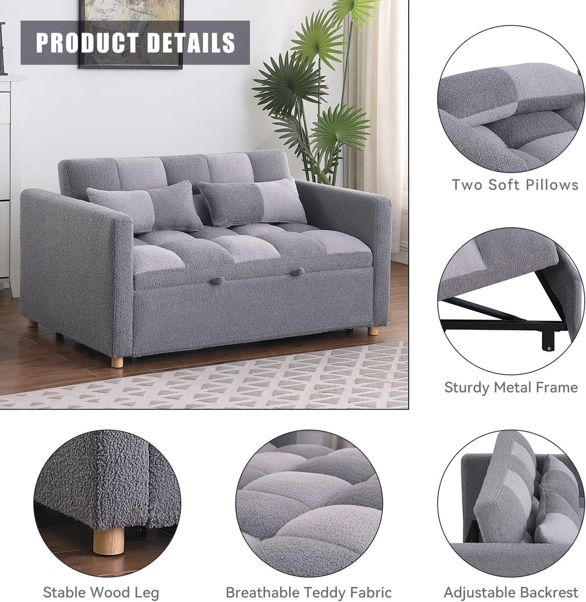 Gray Convertible Sofa Bed Couch M704