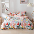 Red Floral 100% Cotton Kids Twin Duvet Cover Set with Zipper E4471