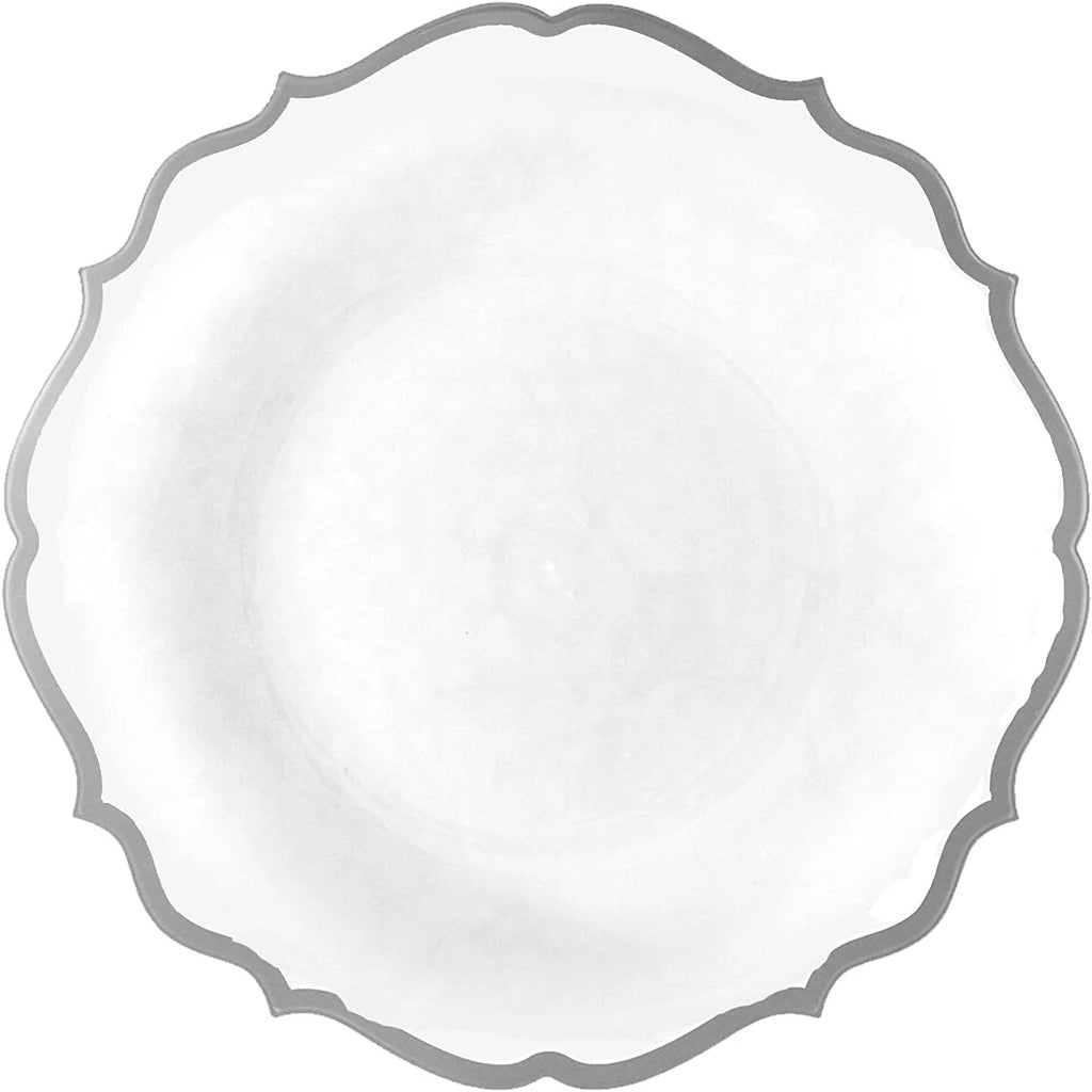 60 PACK White 10.5 inch Round Plastic Plates with Silver Rim Q664211