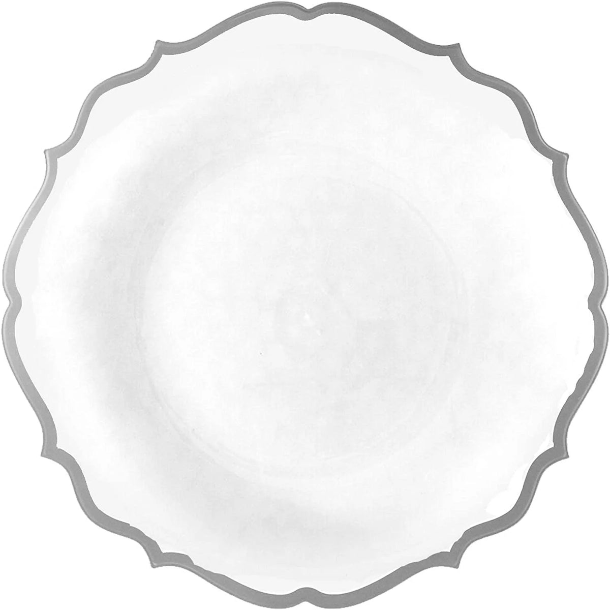 60 PACK White 10.5 inch Round Plastic Plates with Silver Rim Q664211