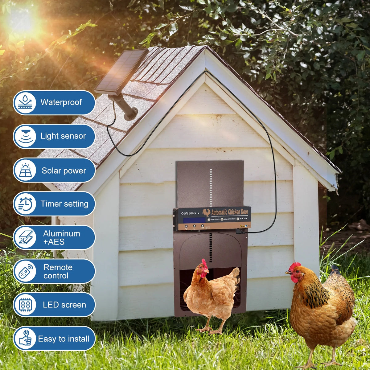 Solar Powered Automatic Chicken Coop Door with Remote Control N84070