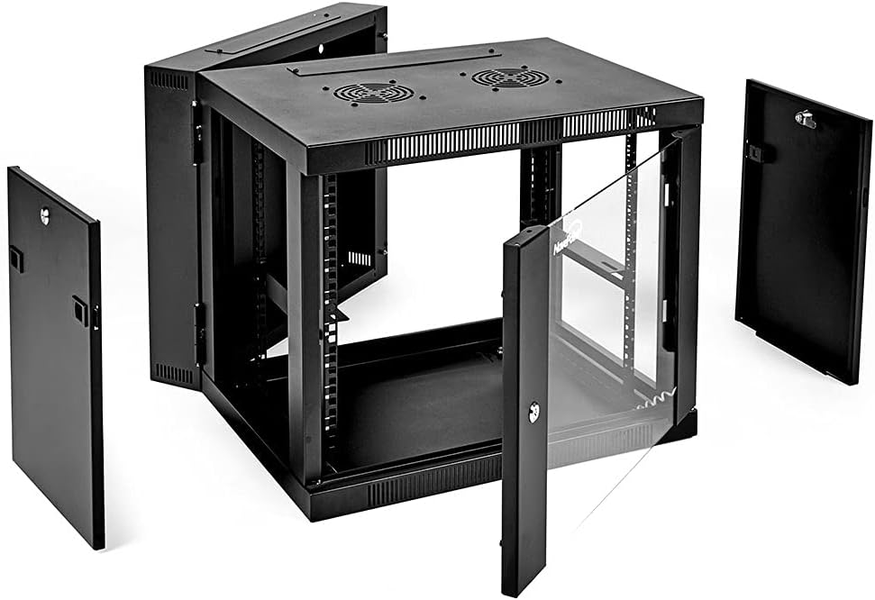 9U Wall-Mount Network Cabinet Enclosure with Hinged Back and Glass Front Door Z654259