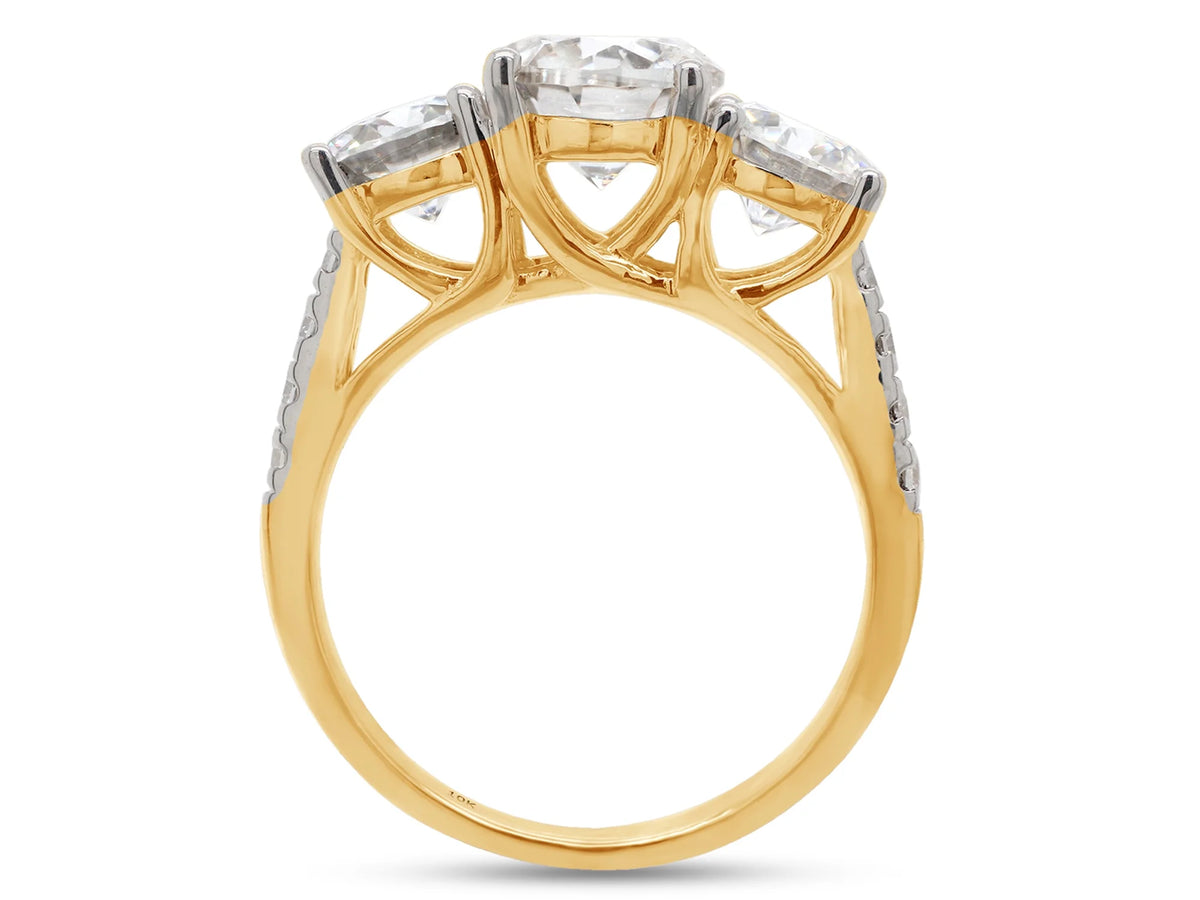 10K Solid Yellow Gold 3 Stone Moissanite Engagement Ring C8782