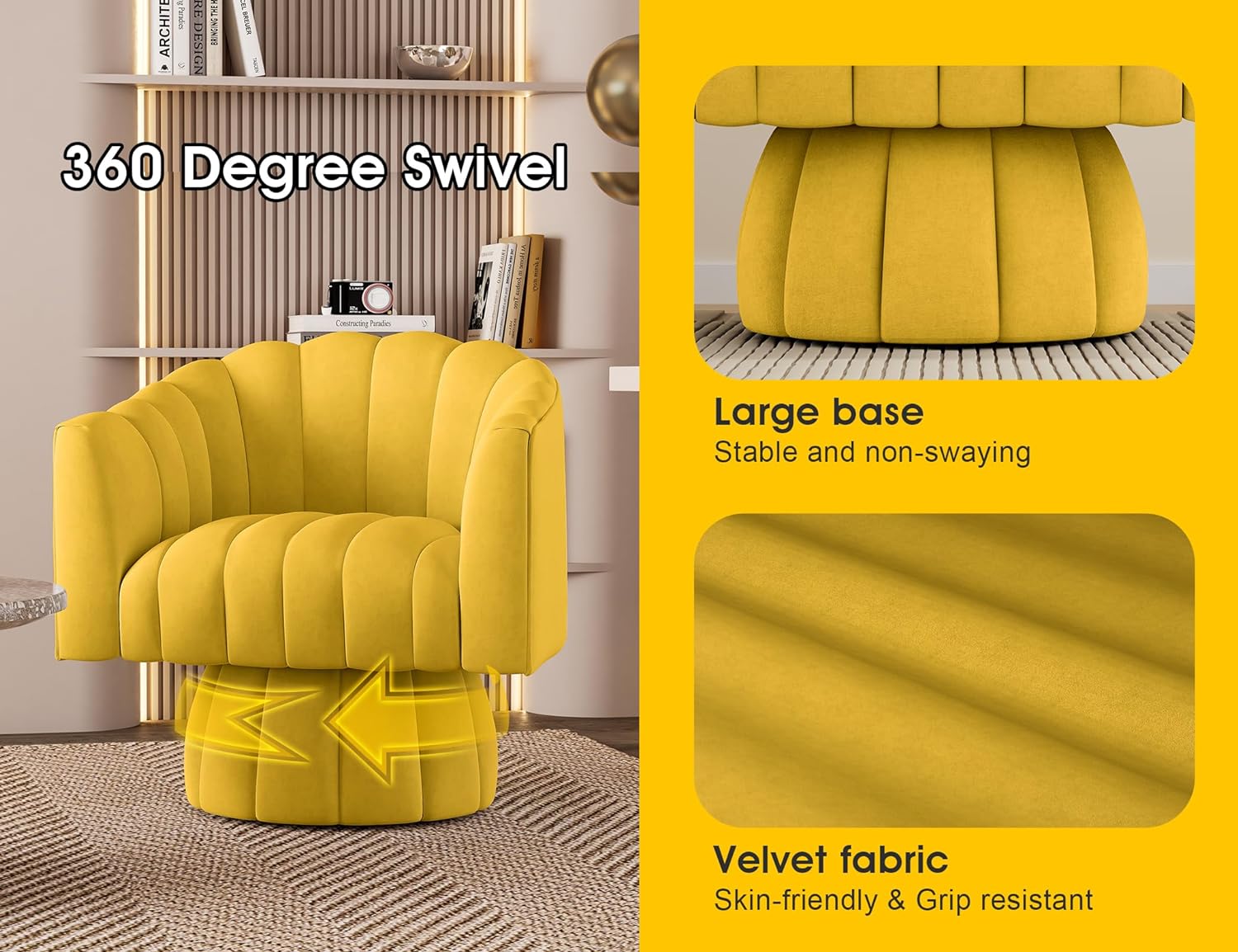 Beige Velvet Swivel Barrel Accent Sofa Chair B8102