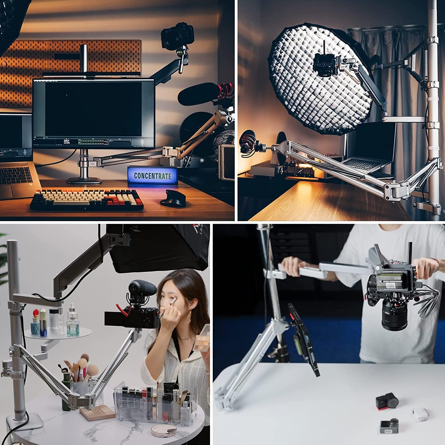 Desk Camera Mount Webcam Stand with Microphone Boom Arm Tripod Z4214