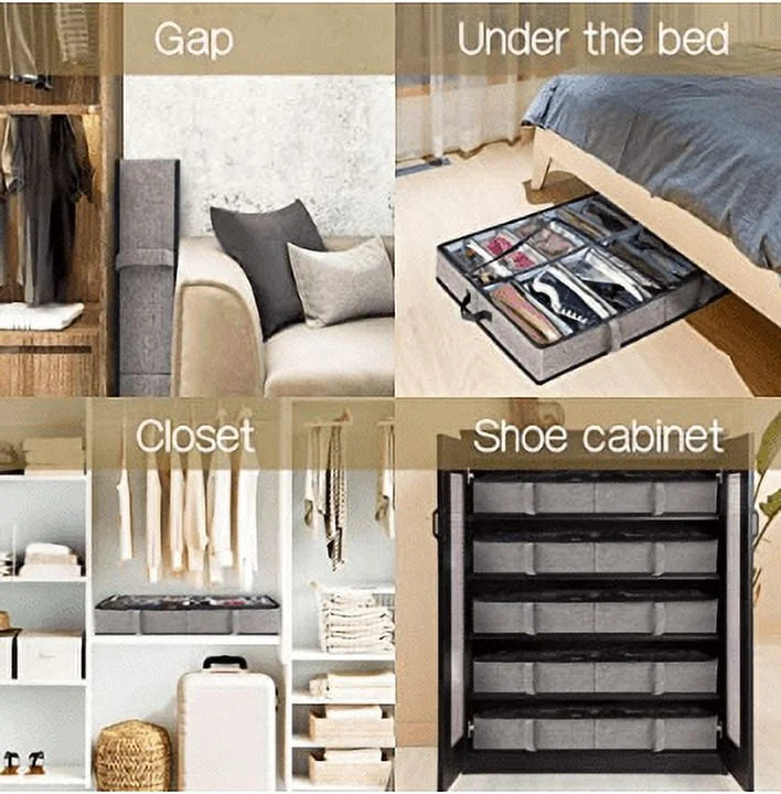 2 PCS Under Bed Shoe Storage Organizer with Clear Cover Window, Gray J236482