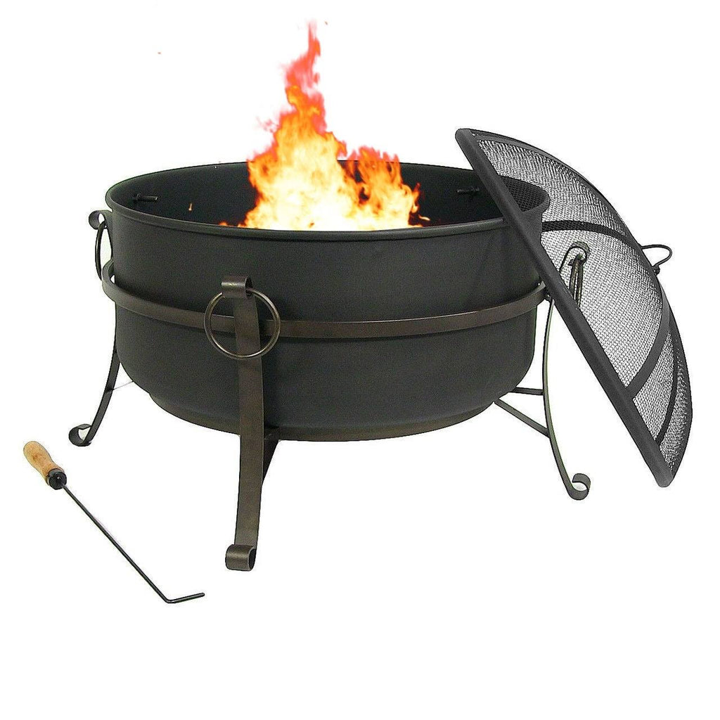 Steel Cauldron Fire Pit with Spark Screen, 34-Inch D73683