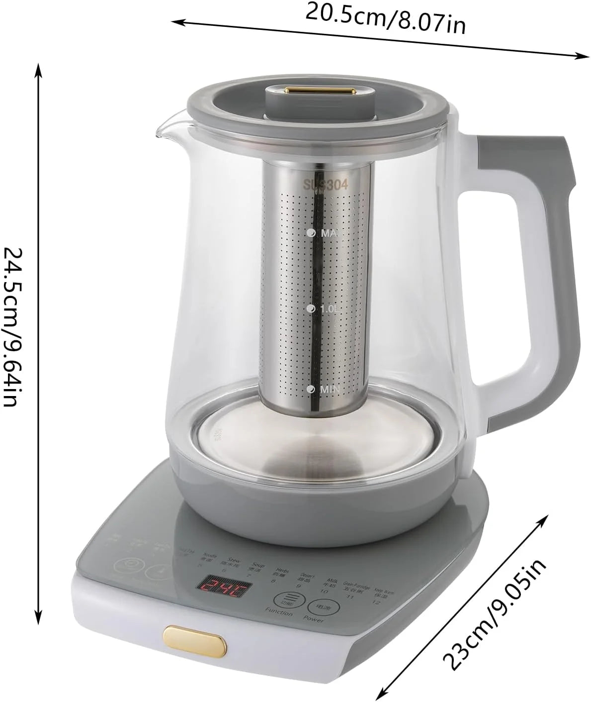 1.8L Electric Glass Tea Kettle with Temperature Control Y85409